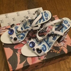 Dolce & Gabbana White and Blue Gem Heels